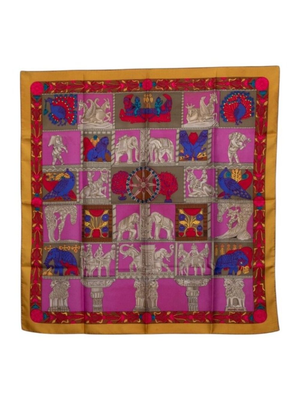 Hermes Carre 90 Torana Tower Scarf Large Pink Multicolor Silk